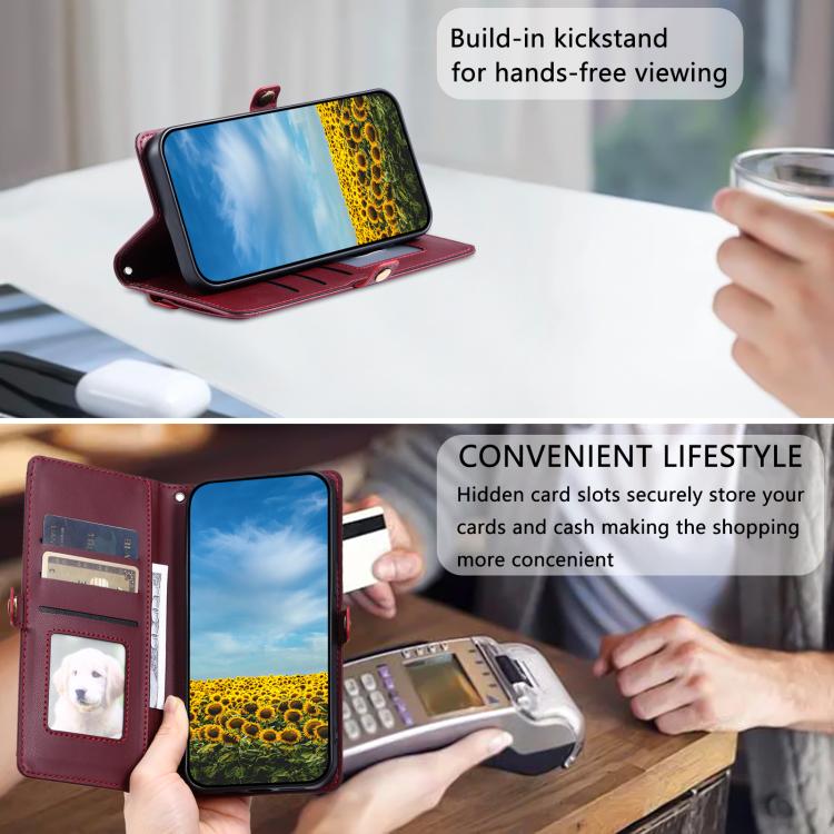 For iPhone 16e Wallet Multi-card Slot Leather Phone Case with Lanyard(Wine Red) - iPhone 16e Cases by buy2fix | Online Shopping UK | buy2fix