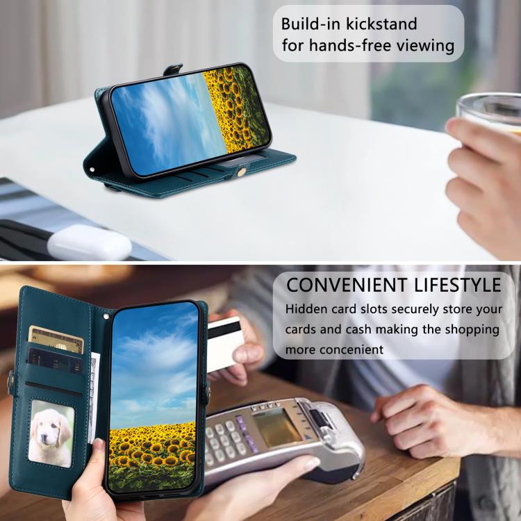 For iPhone 16e Wallet Multi-card Slot Leather Phone Case with Lanyard(Green) - iPhone 16e Cases by buy2fix | Online Shopping UK | buy2fix