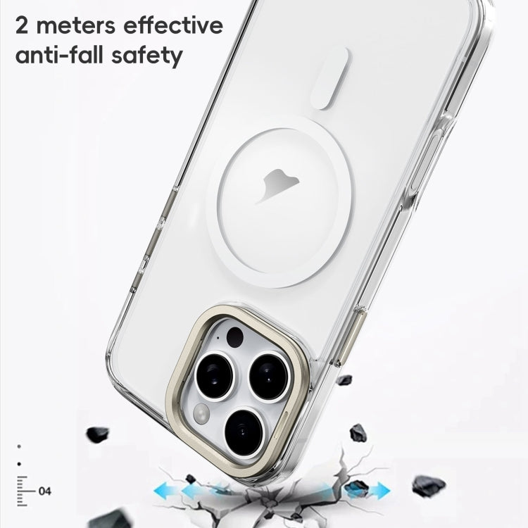 For iPhone 16 Plus Frosted Crystal Clear Lens Holder MagSafe Magnetic Phone Case(Transparent Titanium Blue) by buy2fix