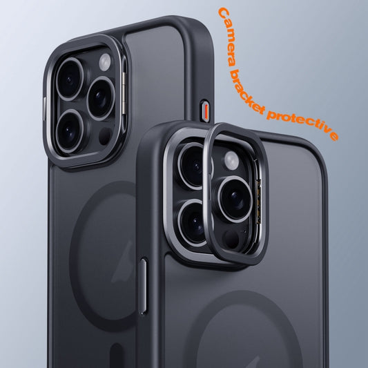 For iPhone 16 Pro Max Frosted Lens Holder MagSafe Magnetic Phone Case(Black) by buy2fix