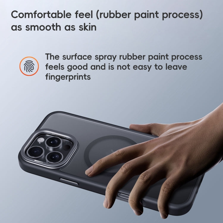 For iPhone 16 Frosted Lens Holder MagSafe Magnetic Phone Case(Puprle) by buy2fix