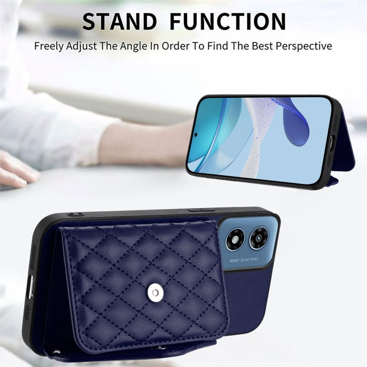 For Motorola Moto G Play 2024 5G Rhombic Texture Card Bag RFID Phone Case with Long Lanyard(Blue) by buy2fix