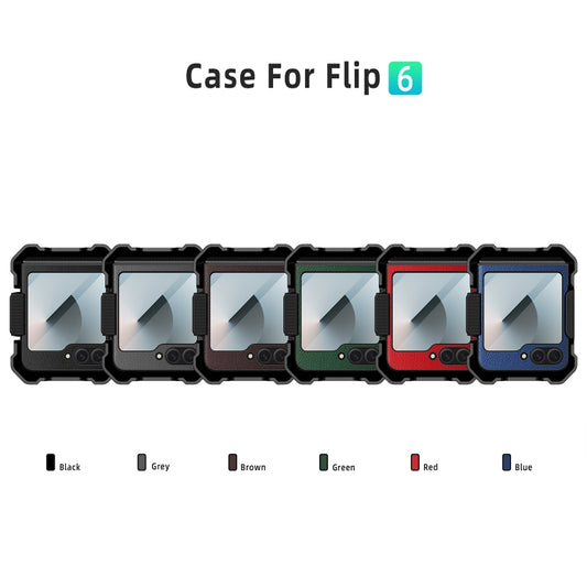For Samsung Galaxy Z Flip6 PC Hybrid PU Leather Phone Case with Back Clip Holder(Red) - Galaxy Z Flip6 5G Cases by buy2fix | Online Shopping UK | buy2fix