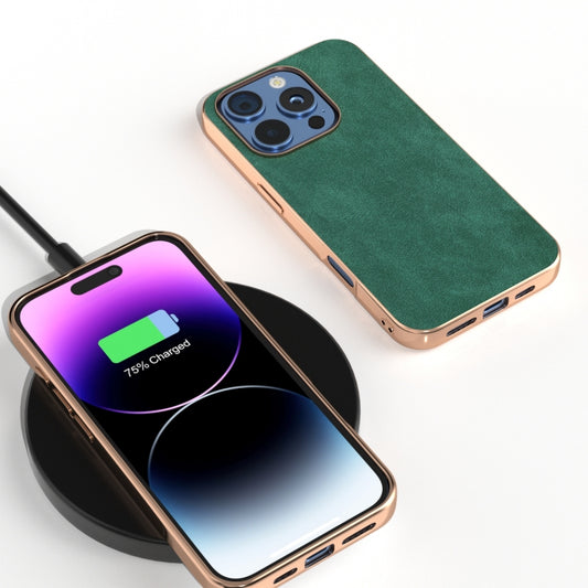 For iPhone 16 Plus Electroplated Frame PU Leather Full Coverage Phone Case(Green) by buy2fix