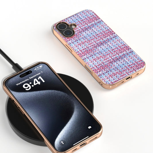 For iPhone 16 Plus Electroplated Frame Color Lattice Texture PU Phone Case(Purple) by buy2fix