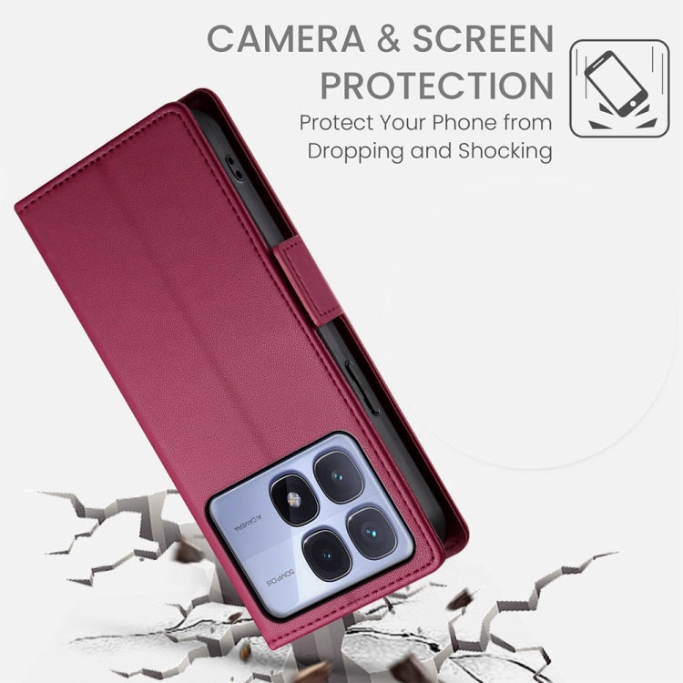 For Redmi K70 Ultra Side Buckle Magnetic Frosted Leather Phone Case(Wine Red) by buy2fix