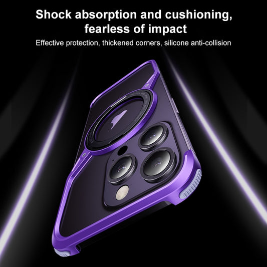 For iPhone 15 Pro Frameless Rotation Holder Magsafe Metal Phone Case(Dark Purple) by buy2fix