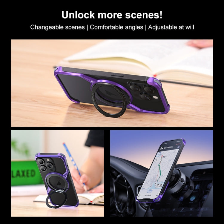 For iPhone 14 Pro Frameless Rotation Holder Magsafe Metal Phone Case(Dark Purple) by buy2fix