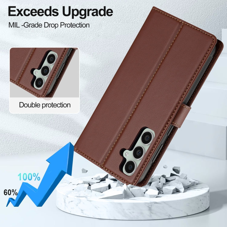 For Samsung Galaxy S23 FE 5G LC.IMEEKE L2 Series Detachable Magsafe PU Phone Case with Lanyard(Brown) by LC.IMEEKE