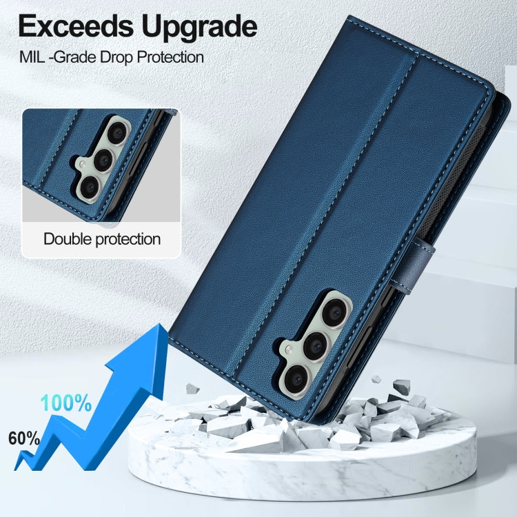 For Samsung Galaxy S24 FE 5G LC.IMEEKE L2 Series Detachable Magsafe PU Phone Case with Lanyard(Blue) by LC.IMEEKE