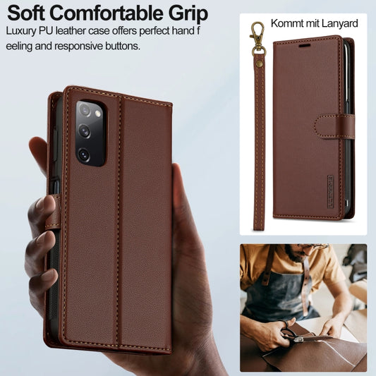 For Samsung Galaxy S20 FE 5G LC.IMEEKE L2 Series Detachable Magsafe PU Phone Case with Lanyard(Brown) by LC.IMEEKE
