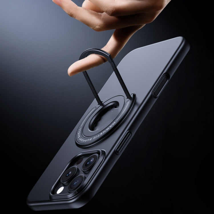 For iPhone 16 Matte Magsafe Magnetic Phone Case with Trolley Holder(Black) by buy2fix