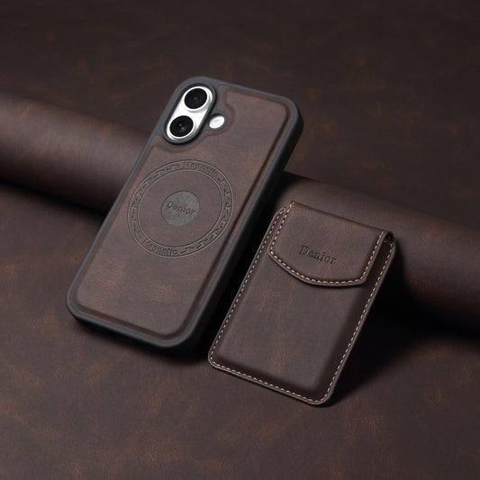 For iPhone 16 Plus Denior D19 Skin Feel MagSafe Detachable Card Slot Phone Case(Brown) by Denior