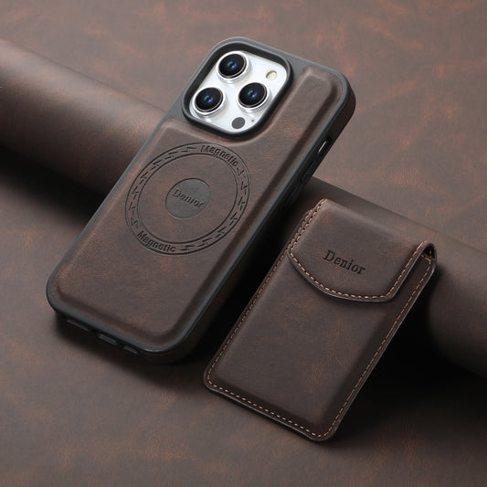 For iPhone 15 Denior D19 Skin Feel MagSafe Detachable Card Slot Phone Case(Brown) by Denior