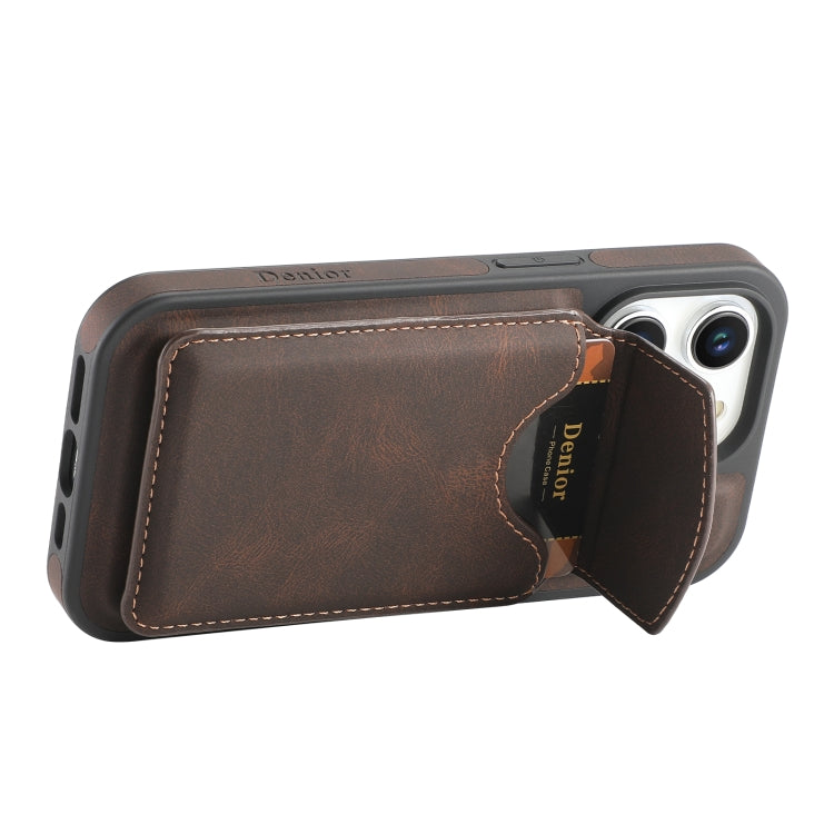 For iPhone 14 Pro Max Denior D19 Skin Feel MagSafe Detachable Card Slot Phone Case(Brown) by Denior