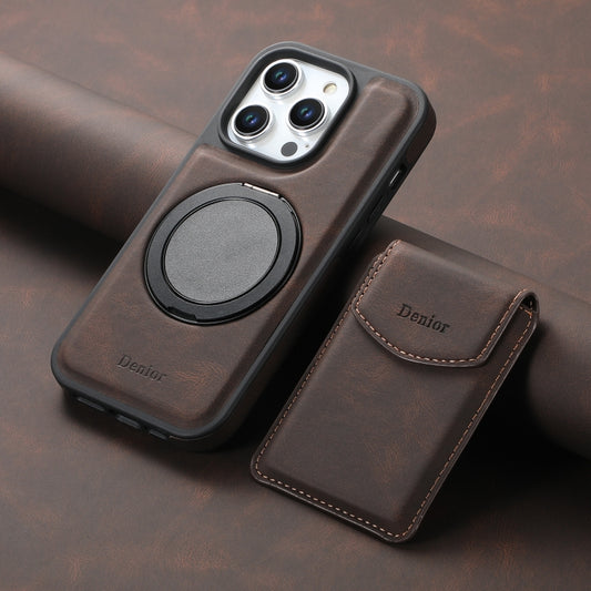 For iPhone 16 Pro Denior D20 Skin Feel MagSafe Holder Detachable Card Slot Phone Case(Brown) by Denior