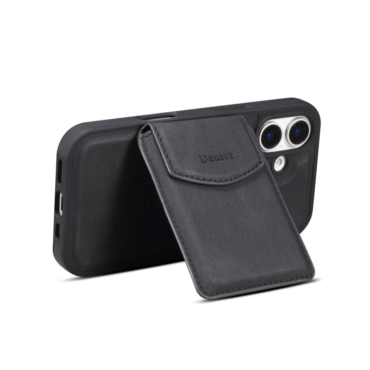 For iPhone 16 Plus Denior D20 Skin Feel MagSafe Holder Detachable Card Slot Phone Case(Black) by Denior