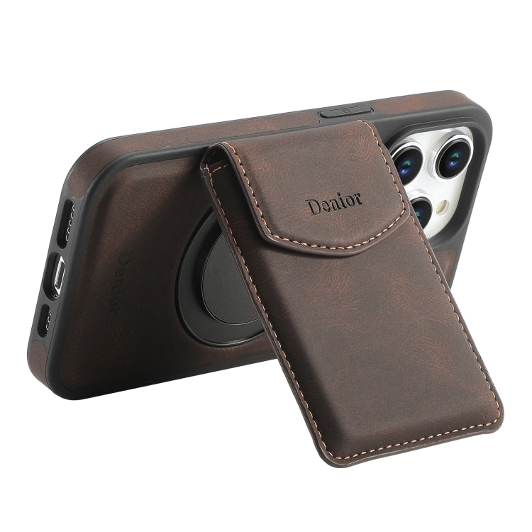 For iPhone 15 Denior D20 Skin Feel MagSafe Holder Detachable Card Slot Phone Case(Brown) by Denior