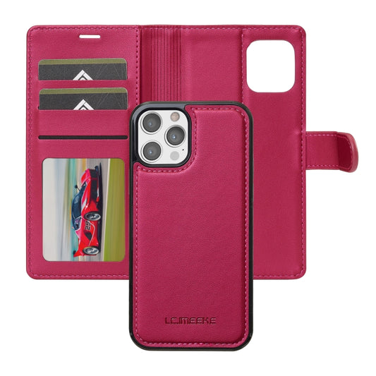 For iPhone 12 / 12 Pro LC.IMEEKE L2 Series Detachable Magsafe PU Phone Case with Lanyard(Red) by LC.IMEEKE