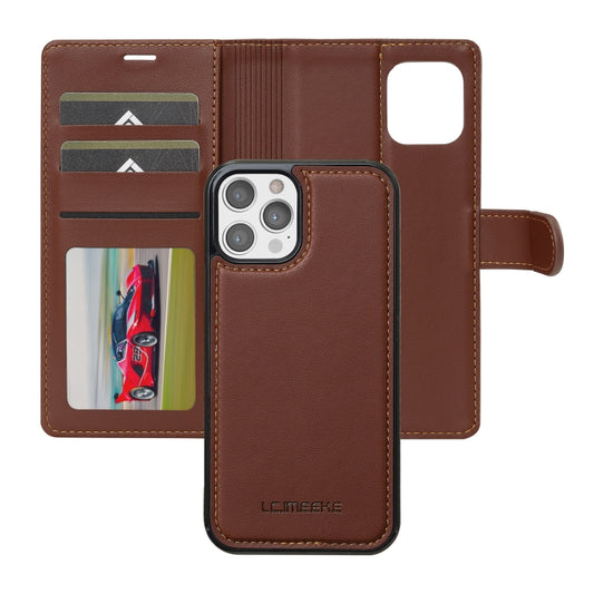 For iPhone 14 Pro Max LC.IMEEKE L2 Series Detachable Magsafe PU Phone Case with Lanyard(Brown) by LC.IMEEKE