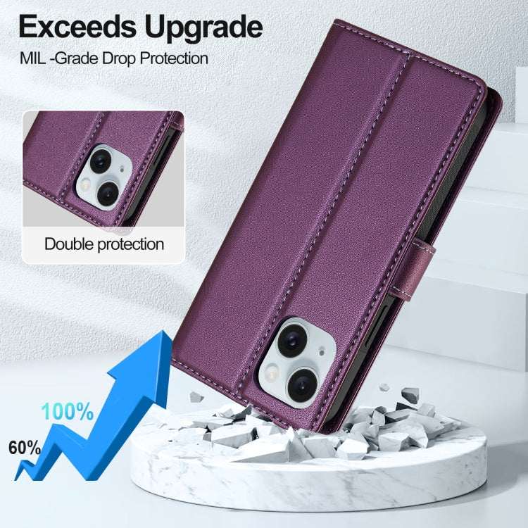 For iPhone 14 LC.IMEEKE L2 Series Detachable Magsafe PU Phone Case with Lanyard(Purple) by LC.IMEEKE