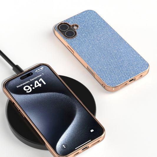 For iPhone 16 Plus Nano Plating Diamond Texture Phone Case(Blue) by buy2fix