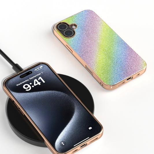 For iPhone 16 Plus Nano Plating Diamond Texture Phone Case(Rainbow) by buy2fix