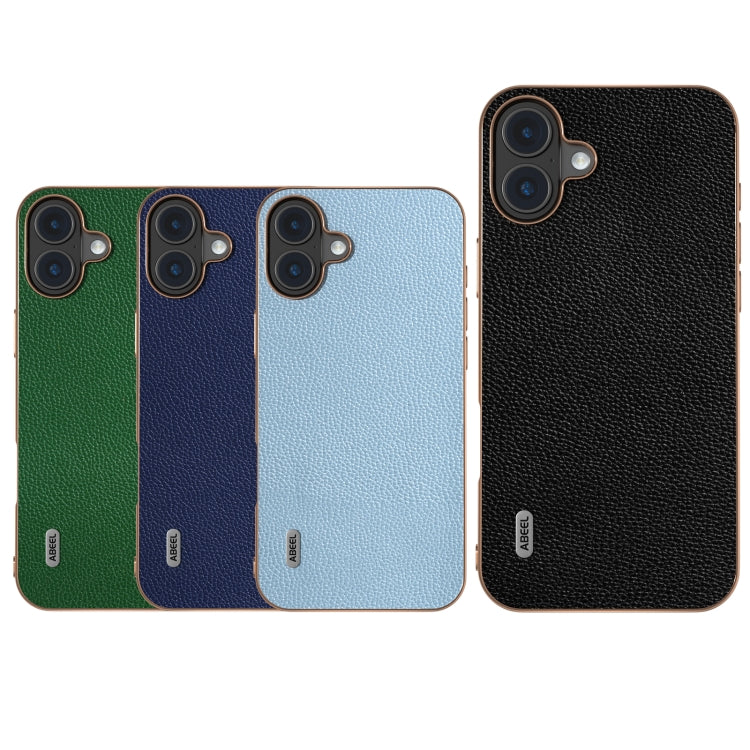 For iPhone 16 Plus ABEEL Genuine Leather Mino Series Nano Plating Phone Case(Blue) by buy2fix