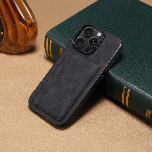 For iPhone 16 Plus Denior D08 PU Single Card Slot Holder Phone Case(Black) by Denior