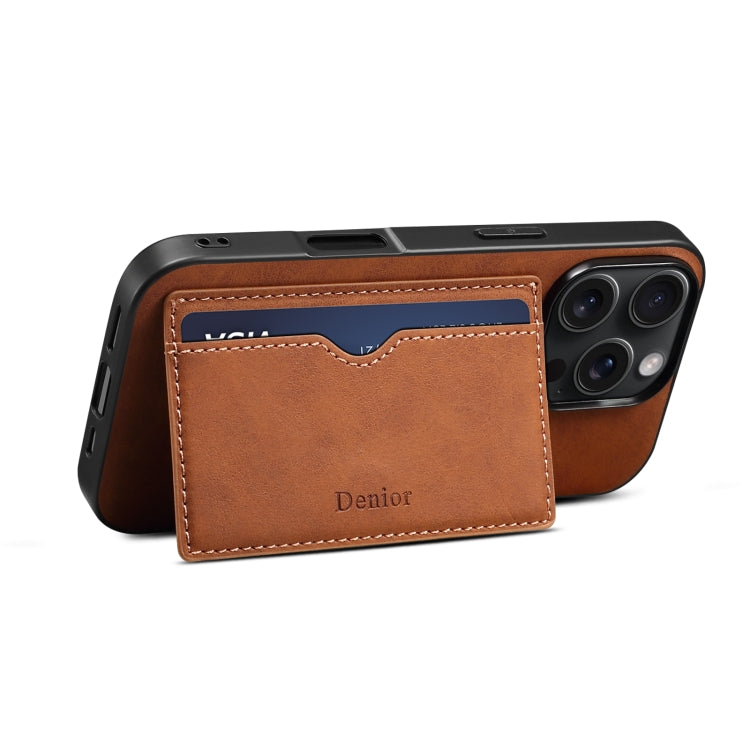 For iPhone 16 Plus Denior D08 PU Single Card Slot Holder Phone Case(Brown) by Denior
