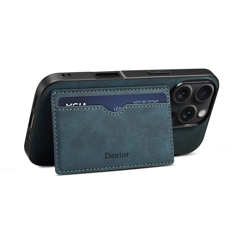 For iPhone 16 Plus Denior D08 PU Single Card Slot Holder Phone Case(Blue) by Denior