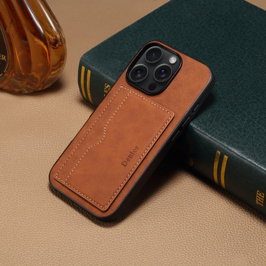 For iPhone 16 Pro Denior D08 PU Single Card Slot Holder Phone Case(Brown) by Denior