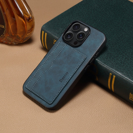 For iPhone 16 Pro Max Denior D08 PU Single Card Slot Holder Phone Case(Blue) by Denior