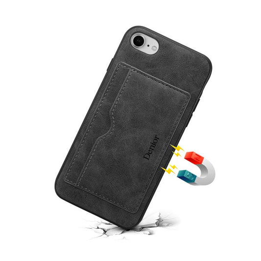For iPhone 16e Denior D08 PU Single Card Slot Holder Phone Case(Black) - iPhone 16e Cases by Denior | Online Shopping UK | buy2fix