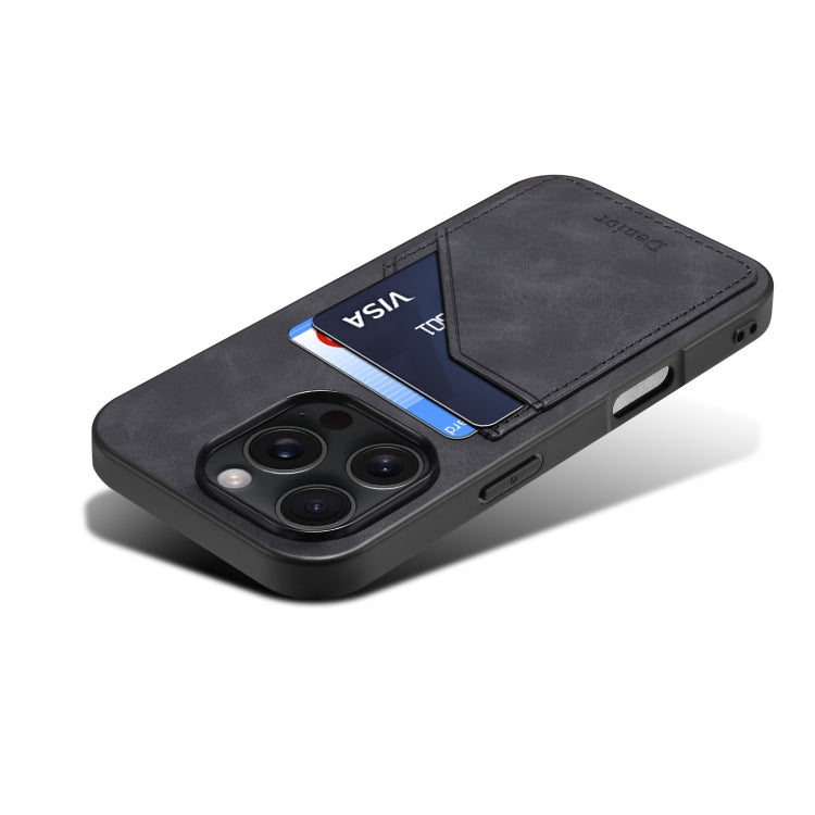 For iPhone 16 Denior D09 PU Dual Card Slot Back Cover Phone Case(Black) by Denior