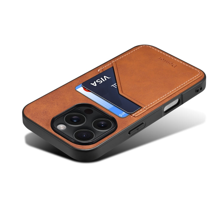 For iPhone 16 Plus Denior D09 PU Dual Card Slot Back Cover Phone Case(Brown) by Denior