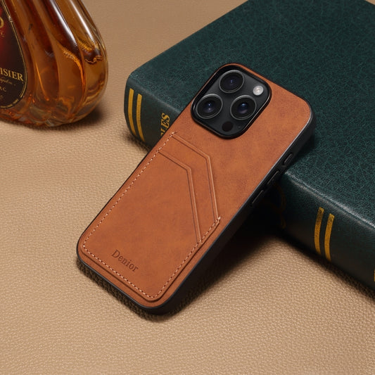 For iPhone 16 Pro Denior D09 PU Dual Card Slot Back Cover Phone Case(Brown) by Denior