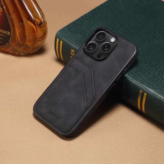 For iPhone 16 Pro Max Denior D09 PU Dual Card Slot Back Cover Phone Case(Black) by Denior