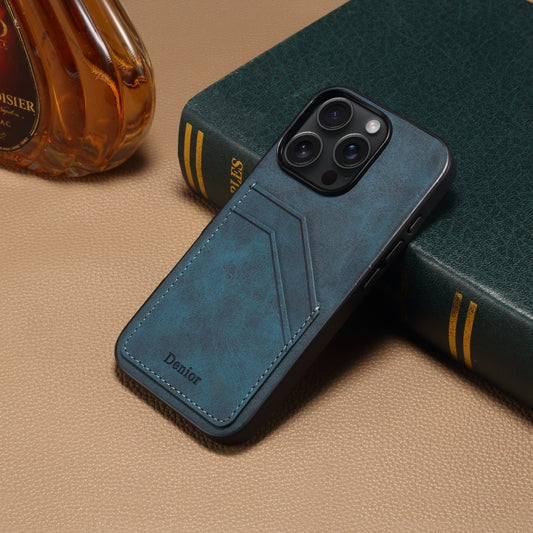 For iPhone 16 Pro Max Denior D09 PU Dual Card Slot Back Cover Phone Case(Blue) by Denior