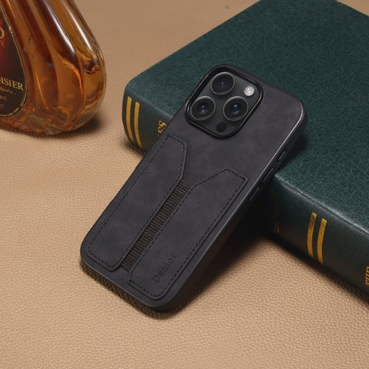 For iPhone 16 Pro Denior D07 DV Elastic Card Slot PU Back Cover Phone Case(Black) by Denior