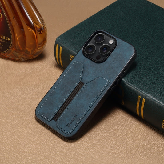 For iPhone 16 Pro Denior D07 DV Elastic Card Slot PU Back Cover Phone Case(Blue) by Denior