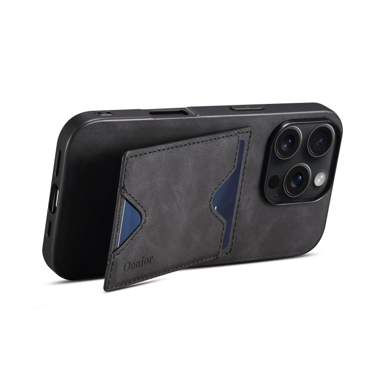 For iPhone 16 Plus Denior D06 PU Back Cover Card Slot Holder Phone Case(Black) by Denior