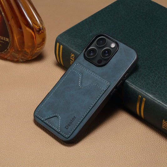 For iPhone 16 Plus Denior D06 PU Back Cover Card Slot Holder Phone Case(Blue) by Denior