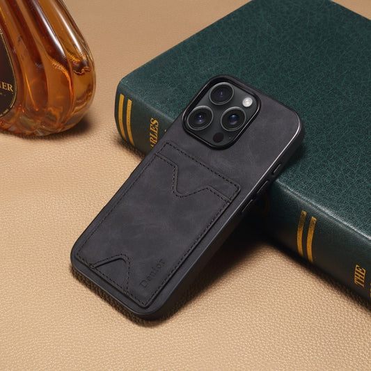 For iPhone 16 Pro Denior D06 PU Back Cover Card Slot Holder Phone Case(Black) by Denior