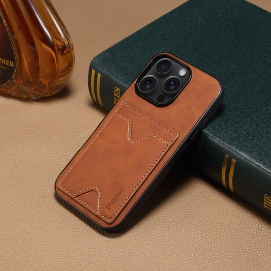 For iPhone 16 Pro Denior D06 PU Back Cover Card Slot Holder Phone Case(Brown) by Denior