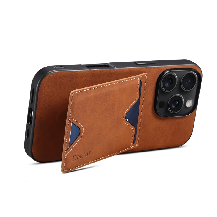 For iPhone 16 Pro Denior D06 PU Back Cover Card Slot Holder Phone Case(Brown) by Denior