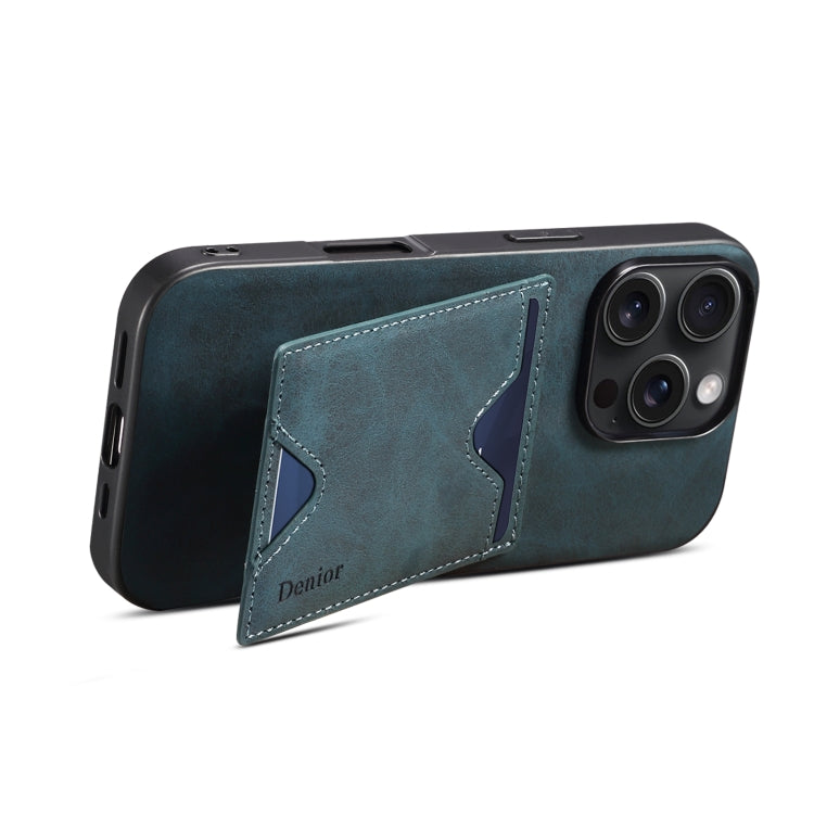 For iPhone 16 Pro Denior D06 PU Back Cover Card Slot Holder Phone Case(Blue) by Denior