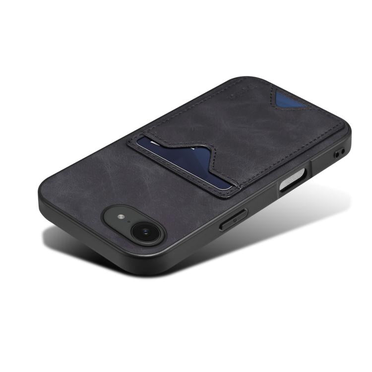 For iPhone 16e Denior D06 PU Back Cover Card Slot Holder Phone Case(Black) - iPhone 16e Cases by Denior | Online Shopping UK | buy2fix