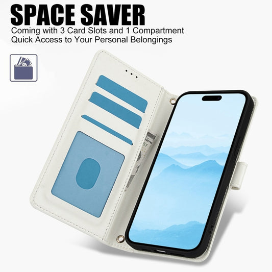 For iPhone 16 Pro Max Skin Feel Pure Color Card Slots Leather Phone Case with Dual Lanyard(White) by buy2fix