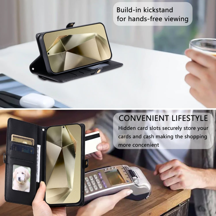 For Samsung Galaxy S25+ 5G Wallet Multi-card Slot Leather Phone Case with Lanyard(Black) by buy2fix